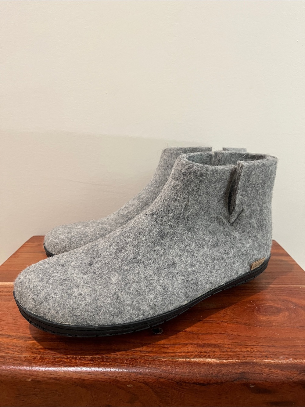 Glerups Women's Gray Wool Felt Ankle Rubber Sole Boot Slippers